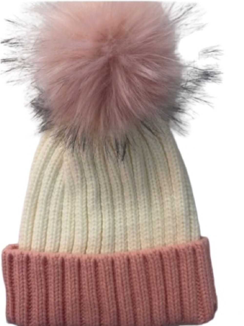 Kimberly C Kids Two-Tone Cream and Pink Pom Beanie Hat